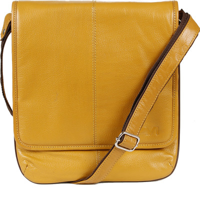 

AVI Men & Women Formal Yellow Genuine Leather Sling Bag