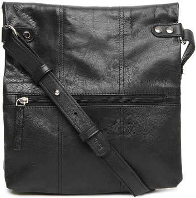 

Fume Men & Women Casual Black Genuine Leather Sling Bag