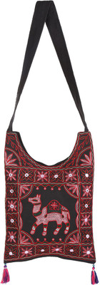 

Rajrang Women Casual Black, Pink Cotton Sling Bag