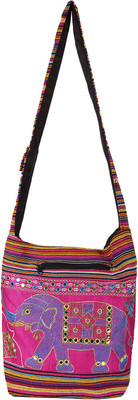 

Fashiondrobe Women Casual Pink, Purple Cotton, Silk Sling Bag