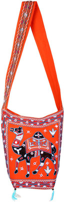 

Rajrang Women Casual Orange, Black Cotton Sling Bag, Black;orange