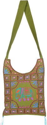 

Rajrang Women Casual Green Cotton Sling Bag