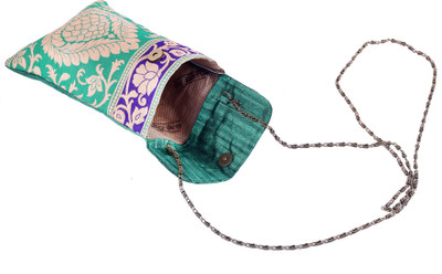

Angelfish Girls Casual Green Brocade Sling Bag
