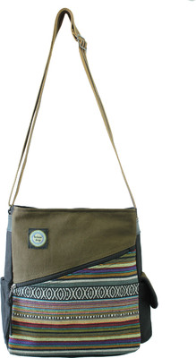 

Anekaant Women Casual Black, Khaki Canvas, Cotton, Genuine Leather Sling Bag