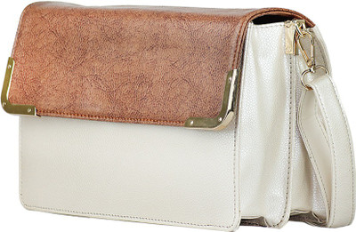 

AFRE Women Evening/Party Brown, White PU Sling Bag