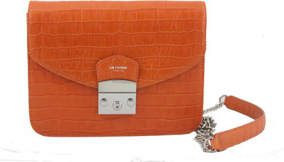 La Roma Women Evening/Party Orange Genuine Leather Sling Bag