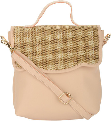 

Vdesi Girls Casual Beige Jute, PU Sling Bag