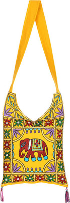 

Rajrang Women Evening/Party Yellow Cotton Sling Bag