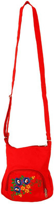 

Bag Factory Girls Casual Red Canvas Sling Bag