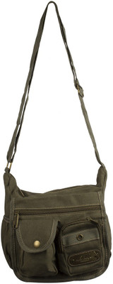 

Sky One Men Casual Green Canvas Sling Bag