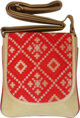 

Bhamini Women Casual Red Brocade Sling Bag