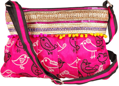 

Indian Rain Women Evening/Party Pink Silk Sling Bag