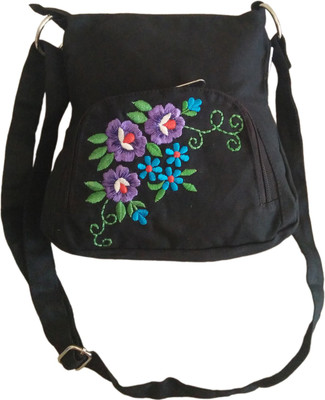 

Fly Angels Women Casual Black Canvas Sling Bag