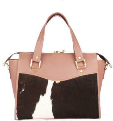 

pingooz Women Casual Pink, Black Genuine Leather Tote, Black;pink