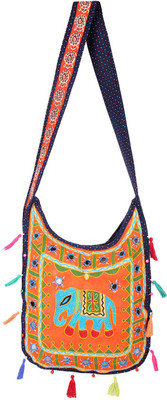 

Rajrang Women Casual Orange, Blue Cotton Sling Bag, Blue;orange