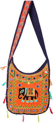 

Rajrang Women Casual Orange, Blue Cotton Sling Bag, Blue;orange