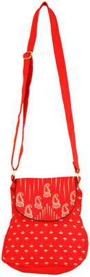 

Bag Factory Girls Casual Red Canvas Sling Bag