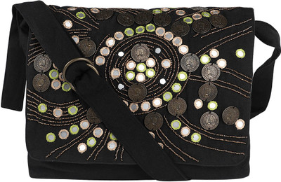 

Nandeetas Women Casual Black Cotton, Canvas Sling Bag