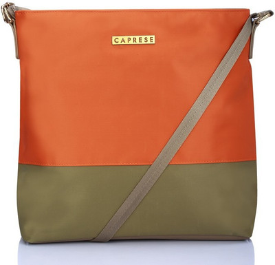 

Caprese Women Casual Orange, Green Nylon Sling Bag, Green;orange
