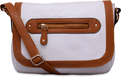

Kleio Women Casual White, Brown PU Sling Bag, Brown;white