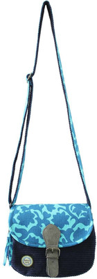 Anekaant Women Casual Blue Cotton, PU Sling Bag