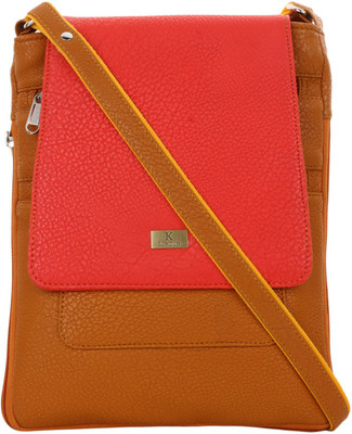 

K London Women Casual Tan, Red Leatherette Sling Bag, Red;tan