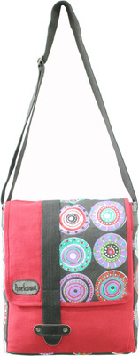 

Anekaant Men Casual Red, Black Canvas, Genuine Leather, Cotton Sling Bag, Black;red