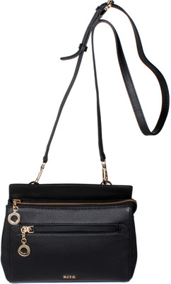 

RI2K Girls Casual Black Genuine Leather Sling Bag