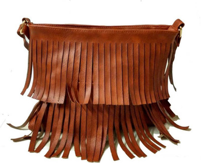 

Rapidcostore Girls Casual Brown Leatherette Sling Bag