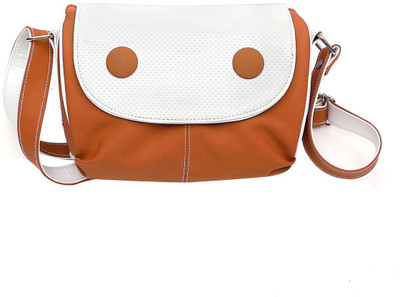 Hawai Women Casual White, Brown PU Sling Bag, Brown;white