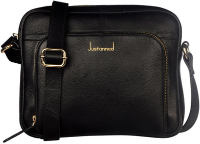 Justanned Women Casual Black Genuine Leather Sling Bag