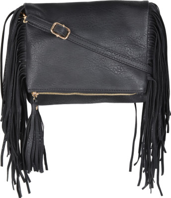 Kleio Women Casual Black Leatherette Sling Bag