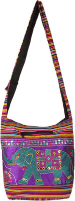 

Fashiondrobe Women Casual Purple, Green Cotton, Silk Sling Bag, Green;purple