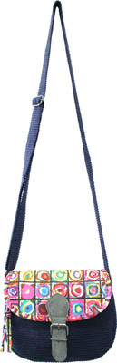 

Anekaant Women Casual Blue Canvas, PU Sling Bag