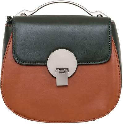 

Peaubella Girls Casual Tan, Green Leatherette Sling Bag, Green;tan