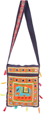

Rajrang Women Casual Blue, Orange Cotton Sling Bag