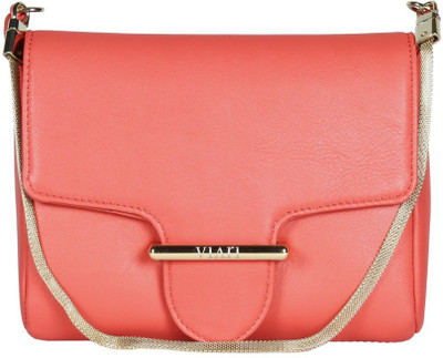 Viari Women Casual Pink Genuine Leather Sling Bag