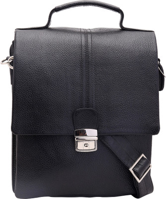 

American-Elm Men Casual Black Genuine Leather Sling Bag
