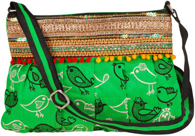 

Indian Rain Women Evening/Party Green Silk Sling Bag