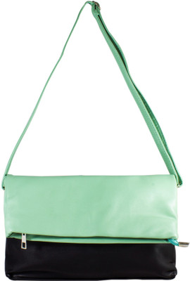 

Heels & Handles Women Casual Green, Black Leatherette Sling Bag, Black;green