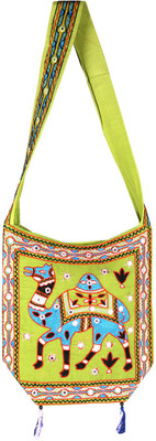 

Rajrang Women Casual Blue, Green, Beige Cotton Sling Bag, Beige;blue;green