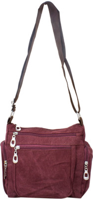 

Heels & Handles Women Casual Maroon Denim, Canvas Sling Bag