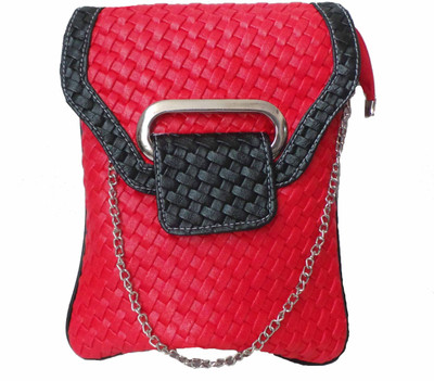 Modish Look Women Casual Red, Black PU Sling Bag, Black;red