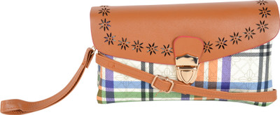 

Kleio Women Casual White, Brown PU Sling Bag, Brown;white