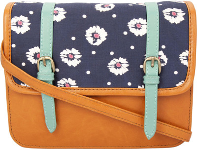 

Desi Drama Queen Girls Casual Tan, Blue PU Sling Bag, Blue;tan