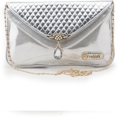 

Falah Bag Works Girls Casual Silver PU Sling Bag