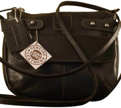 eZeeBags Women Casual Black Genuine Leather Sling Bag