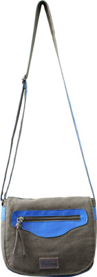 

Anekaant Women Casual Grey, Blue Canvas, PU Sling Bag, Blue;grey