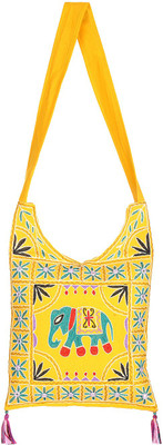 

Rajrang Women Casual Yellow Cotton Sling Bag