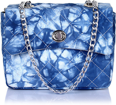 

THE MAKER Women Evening/Party Blue, White Cotton, Canvas, Leatherette Sling Bag